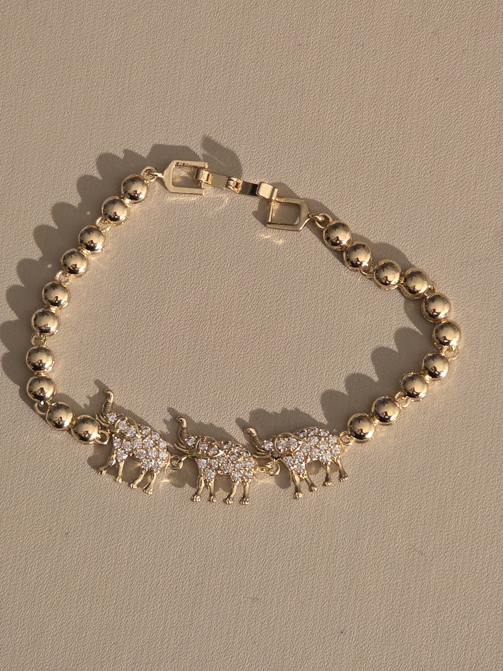 Gold Elephant Charm Beaded Bracelet - Unbranded